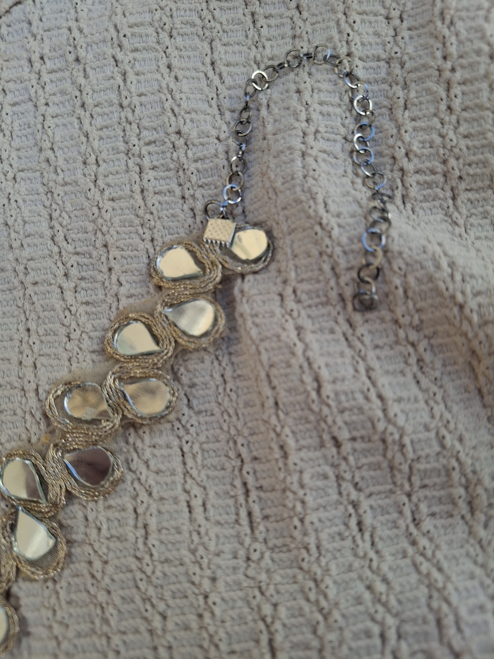 Handmade Gold Statement Choker Necklace Silver Teardrop Mirror Sequins Fairycore - Picture 6 of 8
